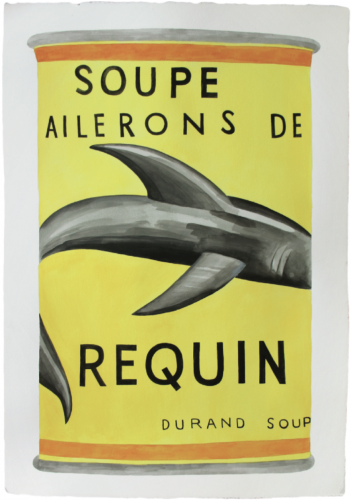 Sacha FLOCH POLIAKOFF Soupe Ailerons de Requin, 2022 Signé au dos Aquarelle et encres sur papier 106 x 75,5 cm