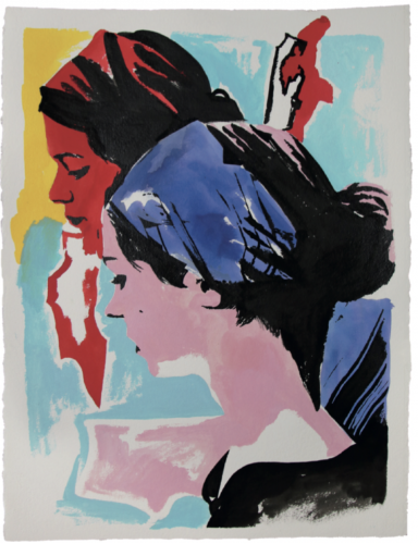 Sacha FLOCH POLIAKOFF Profils, 2022 signé en bas à droite Encres de couleurs, aquarelle et acrylique sur papier 77 x 57 cm