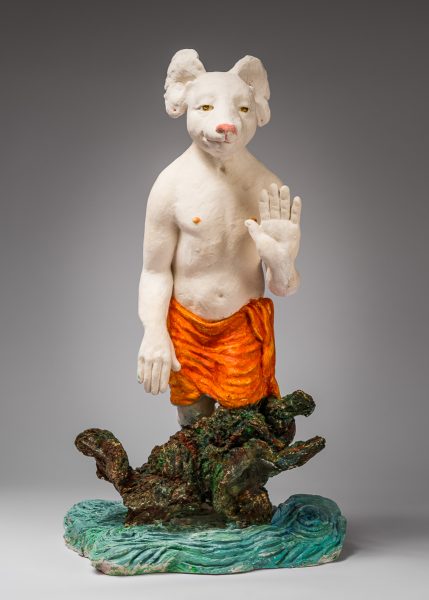 ROSINE BALDACCINI, LE JEUNE, PLÂTRE PEINT ET BOIS, 63 × 32 × 28 CM