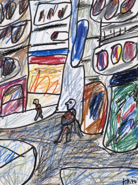 JEAN DUBUFFET, LA RUE, 1974, Colored pencil and felt tip pen on paper, 32,5 × 25 cm