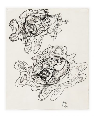JEAN DUBUFFET, Deux automobiles dont une fiat, 1961, INK ON PAPER, 30,5 × 25 cm