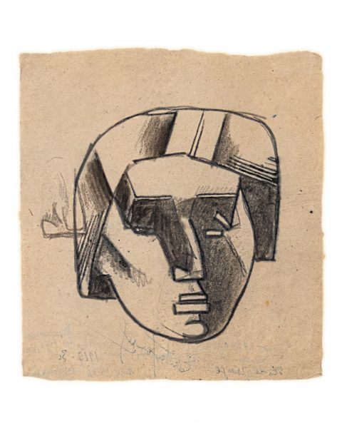 Julio Gonzalez, Etude de visage, c. 1929-1930, black pencil, pen and ink on paper, 17 × 16 cm