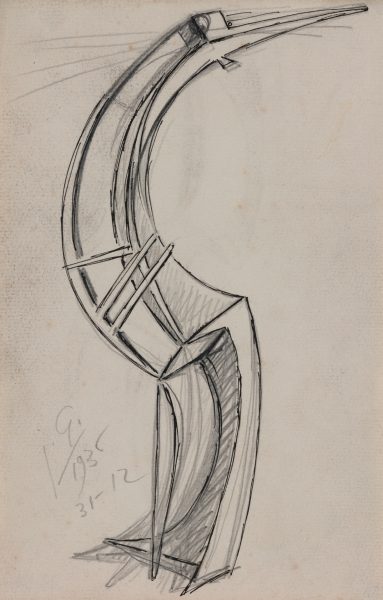 Julio Gonzalez, Femme épée, 1936, lead pencil and ink on paper, 24 × 16 cm