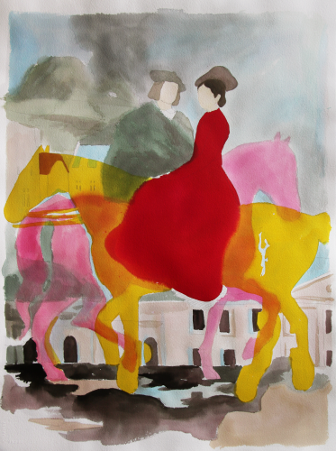 Sacha FLOCH POLIAKOFF Cavaliers, 2020 crayon et encre de couleur sur papier 75 x 55 cm