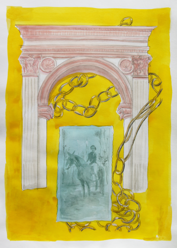 Sacha FLOCH POLIAKOFF Fronton, 2022 signé en bas à droite Encres de couleurs, aquarelle et acrylique sur papier 77 x 57 cm