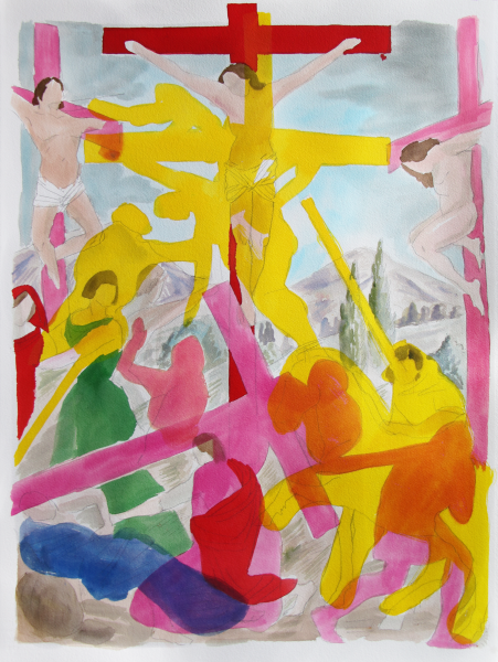 Sacha FLOCH POLIAKOFF Crucifixion, 2022 Signé au dos crayon et encre de couleur sur papier 75 x 55 cm